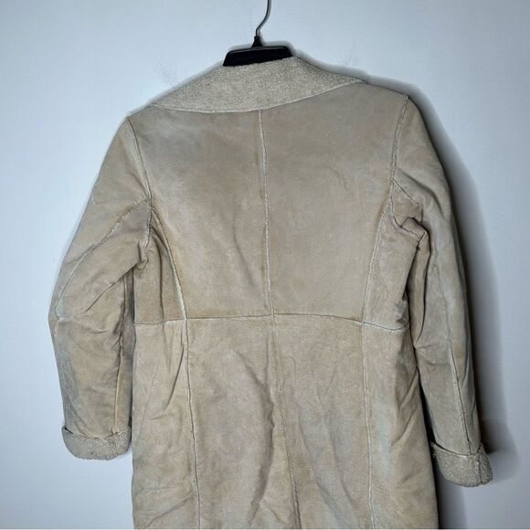 Vintage GUESS 90s 1990s Penny Lane Afghan Leather Tan Coat medium retro - Picture 6 of 10